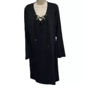 Lace Up Grommet Design Black Dress by Harve Bernard Womens Large